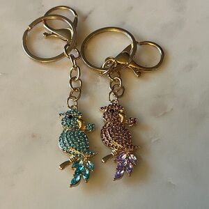 Gold Owl Keychains with Blue and Purple Crystals